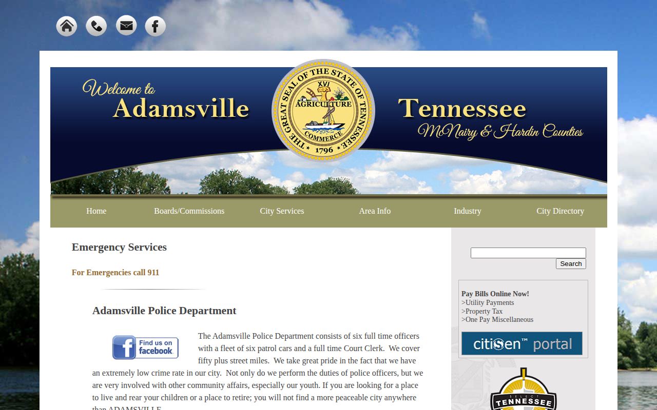 Hardin County Adamsville emergency services official page for Adamsville police arrest record context