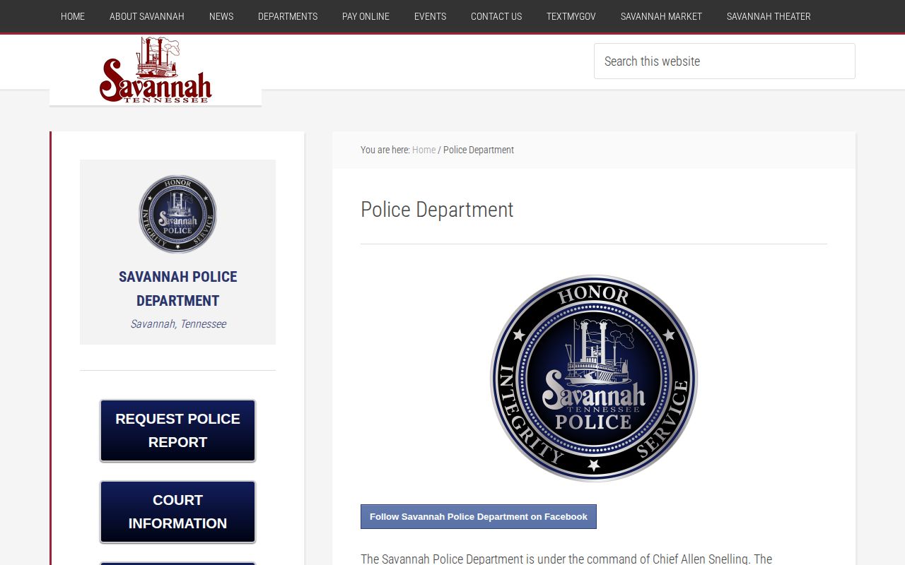 Hardin County Savannah Police Department official page for Savannah arrest records